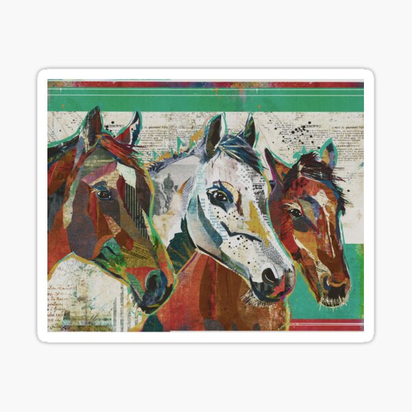 Item preview, Three Horses Colorful Collage Artwork designed and sold by traciwithani.
