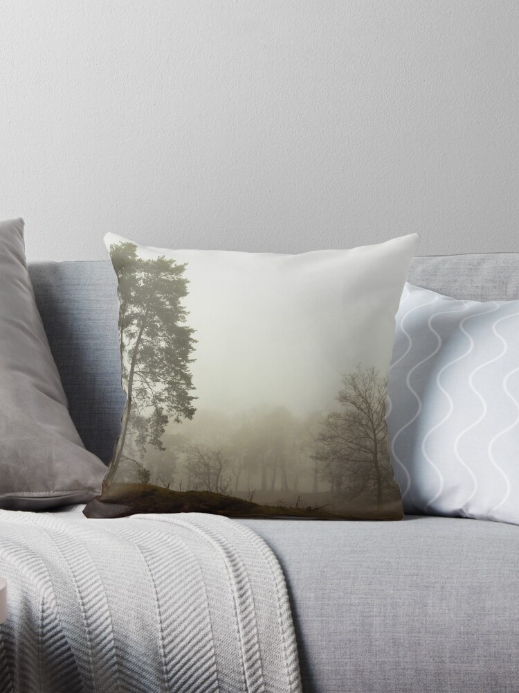 Thumbnail 1 of 4, Pillow, Silent trees in misty land 1 designed and sold by steppeland.