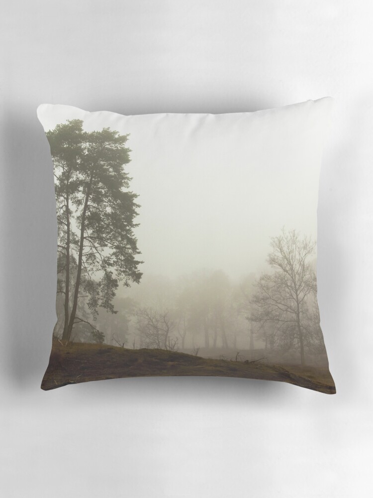 Thumbnail 3 of 4, Pillow, Silent trees in misty land 1 designed and sold by steppeland.