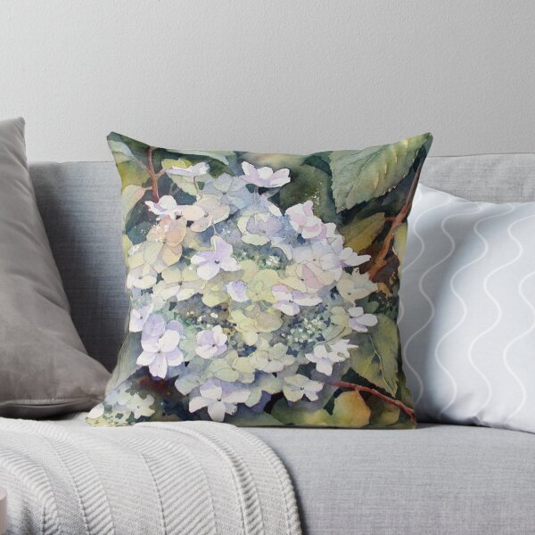 White Hydrangea Throw Pillow