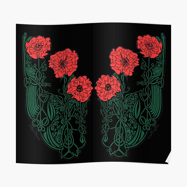 Red and Green Celtic Poppies Poster