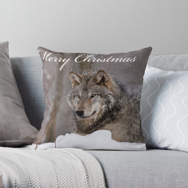 Christmas Card - Timber Wolf Throw Pillow