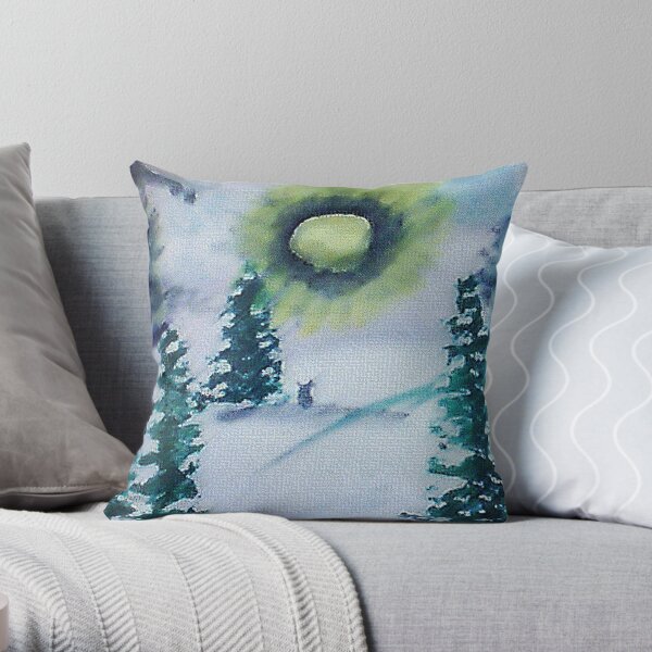 Bunnies in the snow , watercolor Throw Pillow