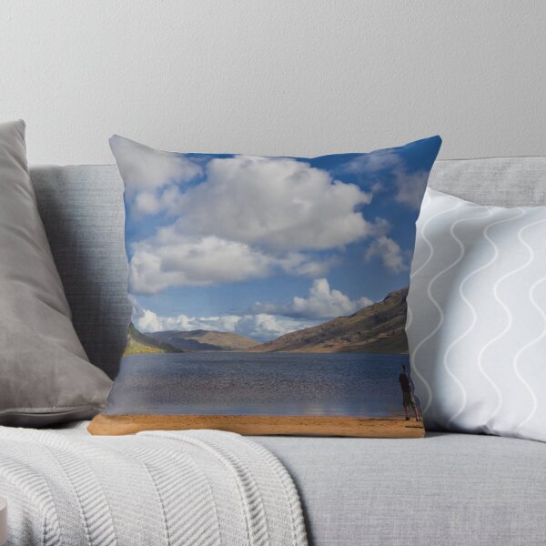Lone Fisherman at Loch Na Fooey Galway/Mayo Ireland Throw Pillow