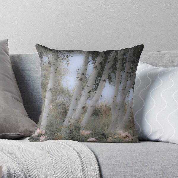 Rose and Birch Throw Pillow
