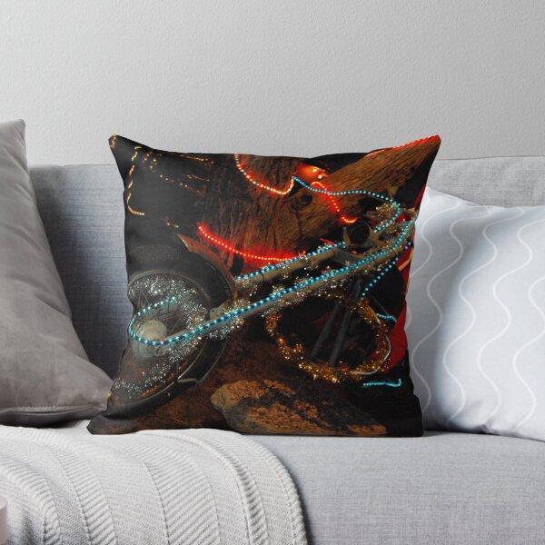 Santaclause rides a harley Throw Pillow