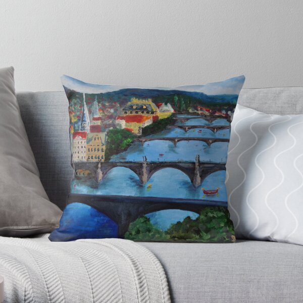 The View over Prague's Five Bridges Throw Pillow