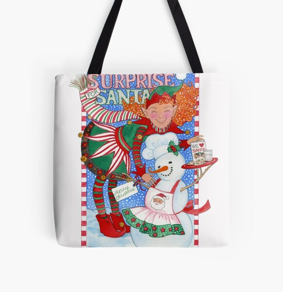 Elf & Snowman's Surprise for Santa All Over Print Tote Bag
