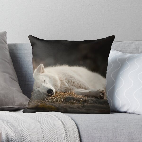 Tranquilty of the Arctic Wolf Throw Pillow