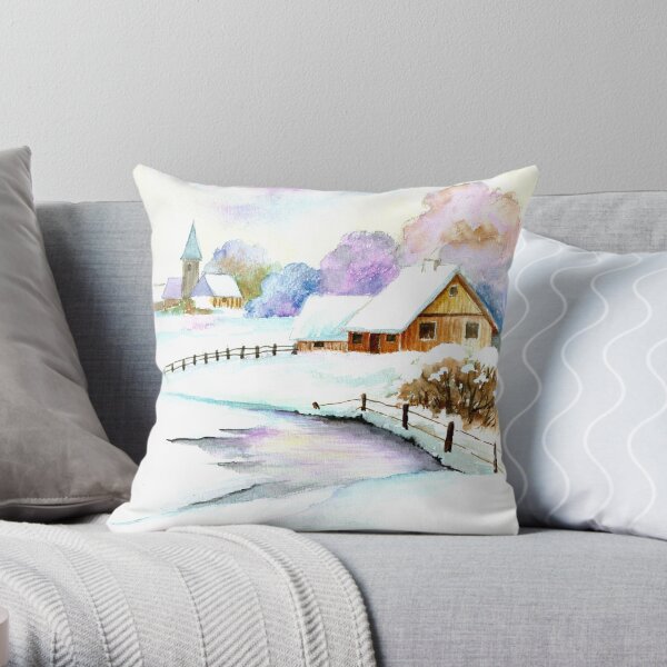 A Beautiful Winter Day - Aquarel Throw Pillow