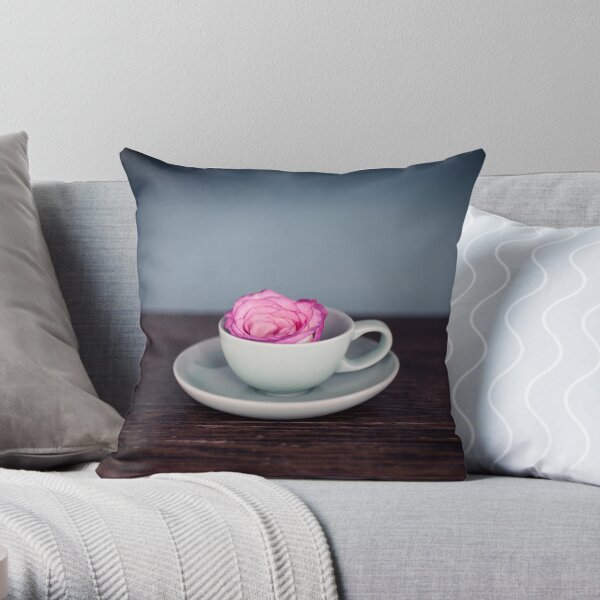 Rose in Tea Cup Throw Pillow