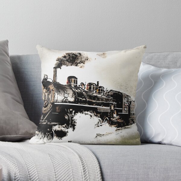 Vintage Steam Train Throw Pillow