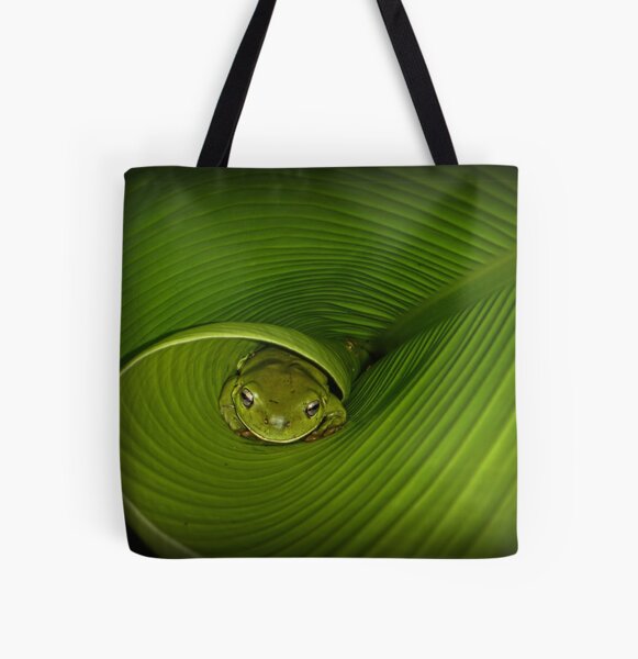 Frog in banana leaf All Over Print Tote Bag