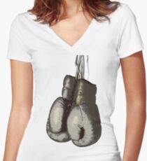 Vintage Boxing Gloves Women's Fitted V-Neck T-Shirt