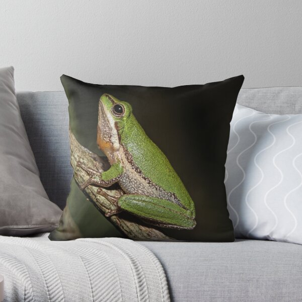 Frog on Branch Throw Pillow