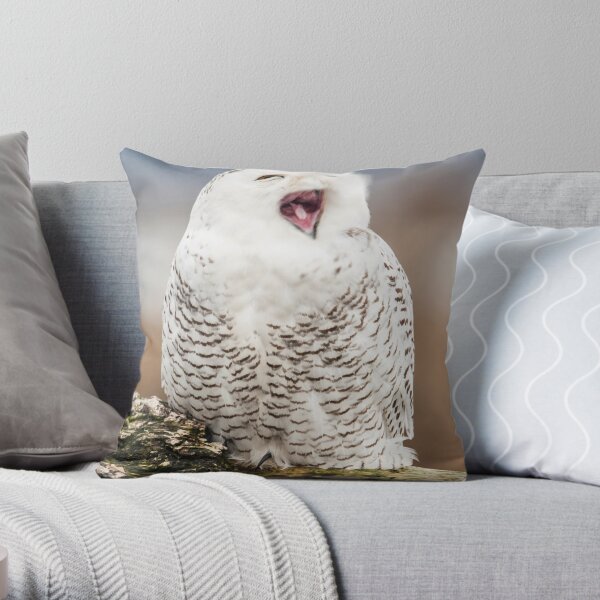 Snowy Owl Yawning Throw Pillow