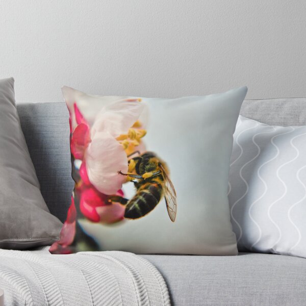The Bee And The Cherry Tree Throw Pillow