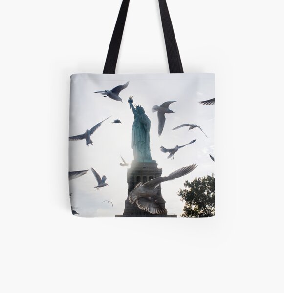 Statue of Liberty with Birds: NYC All Over Print Tote Bag