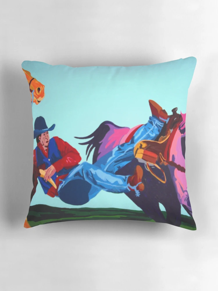 Aperçu 3 sur 4. Coussin avec l'œuvre Calf Roping créée et vendue par Jamie Winter-Schira.