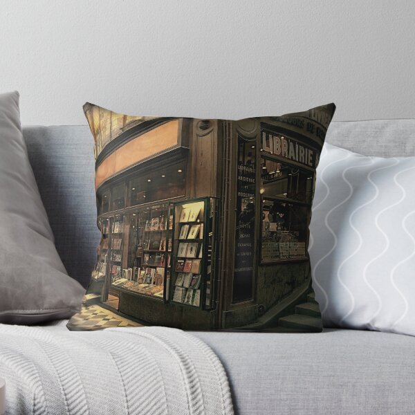 Paris Bookshop Throw Pillow