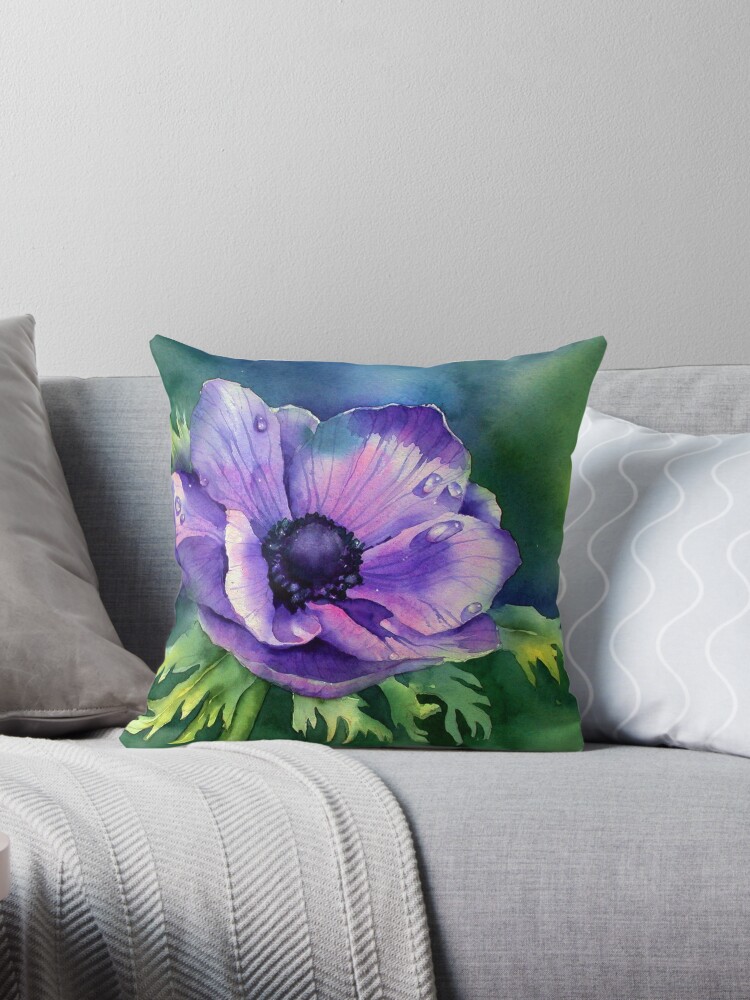 Purple Anemone Throw Pillow By Annmortimerart Redbubble
