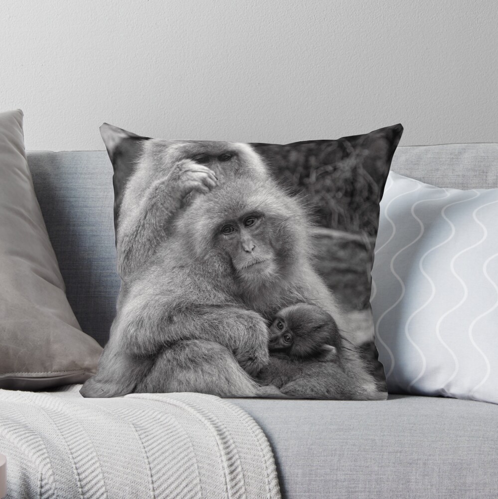 Work, play and stay together. Snow Monkeys Throw Pillow