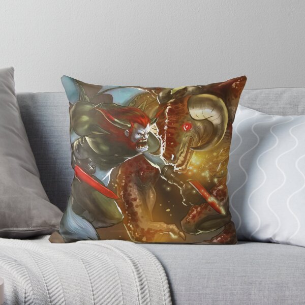 Angry Demon Matt vs Behemoth Overlord Throw Pillow