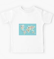 Cartoon animal world map for children Kids Tee