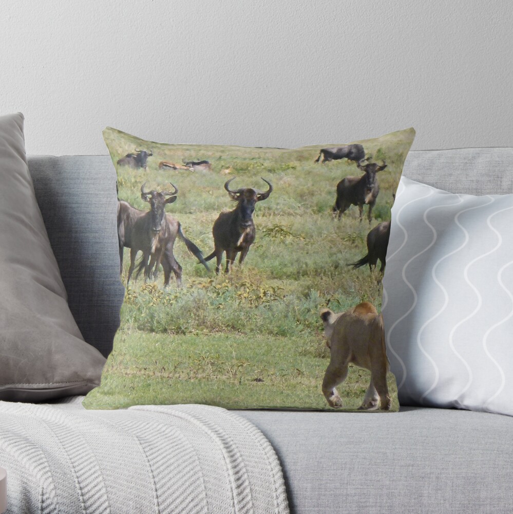 Wildebeast for lunch Throw Pillow