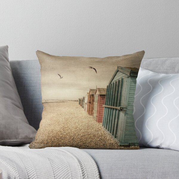 Hayling Island Beach Huts Throw Pillow
