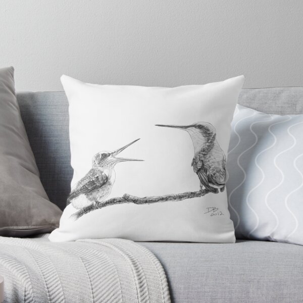Ruby-Throated Hummingbird: Mother and Chick, 2012, Pencil Throw Pillow