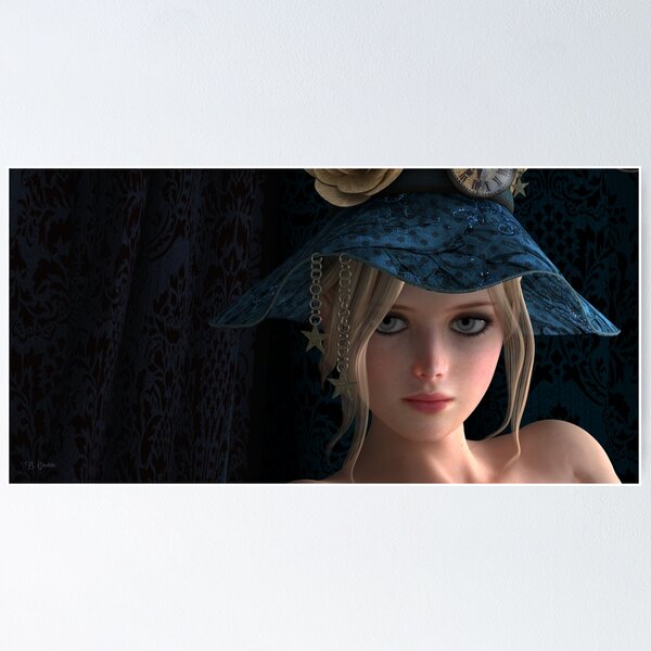 Item preview, Steampunk girl wearing a blue hat designed and sold by Britta Glodde.