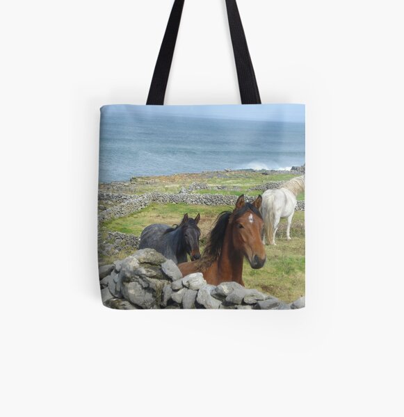 Horses on Inis Mor All Over Print Tote Bag