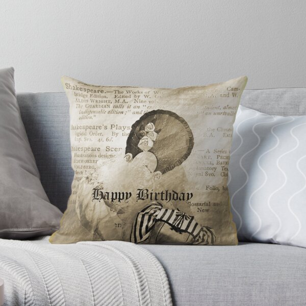 A little vintage -female Birthday Card Throw Pillow