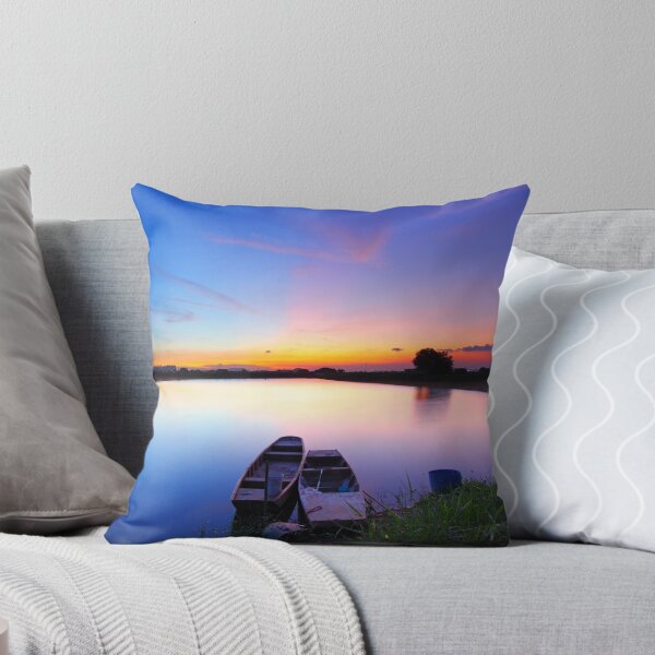 Item preview, Sunset along the pond with two boats and two magical color on sky designed and sold by kawing921.