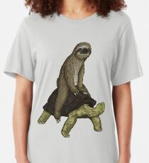 Sloth Turtle Shirt Speed is Relative Sloth Riding Tortoise Slim Fit T-Shirt