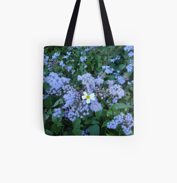 Wild Ageratum and Bidens alba (He loves me, he loves me not) All Over Print Tote Bag