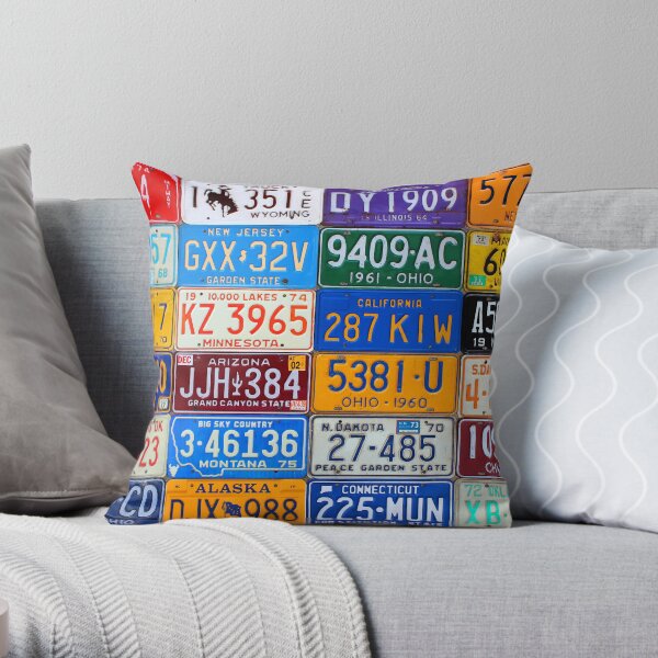 License Plates of the USA - Our Colorful American History Throw Pillow