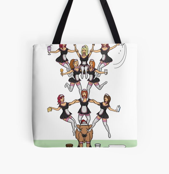 The Eighth Day of Christmas (8 Maids a-Milking) All Over Print Tote Bag