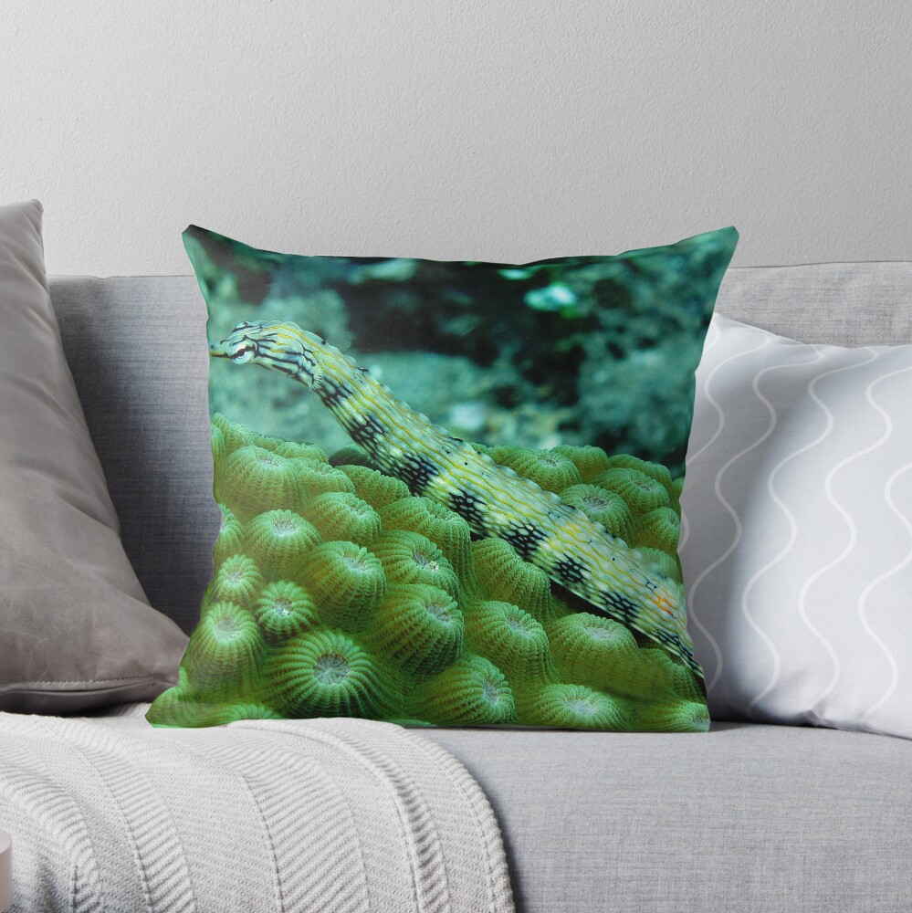 Pipefish on Favid Throw Pillow