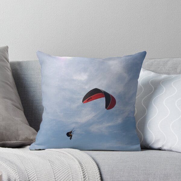 Item preview, Parascender, with the word 'Up" on red and black canopy, in mid flight, Brittany, France designed and sold by silverportpics.