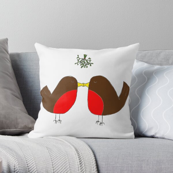 Snogging Robins Throw Pillow