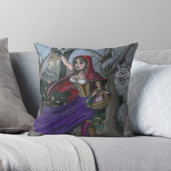 Little Red and the Big Bad Wolf Throw Pillow