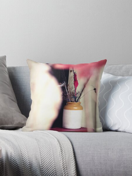 Clay Jar with dried flowers!  Throw Pillow