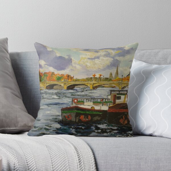 river boats, Paris Throw Pillow