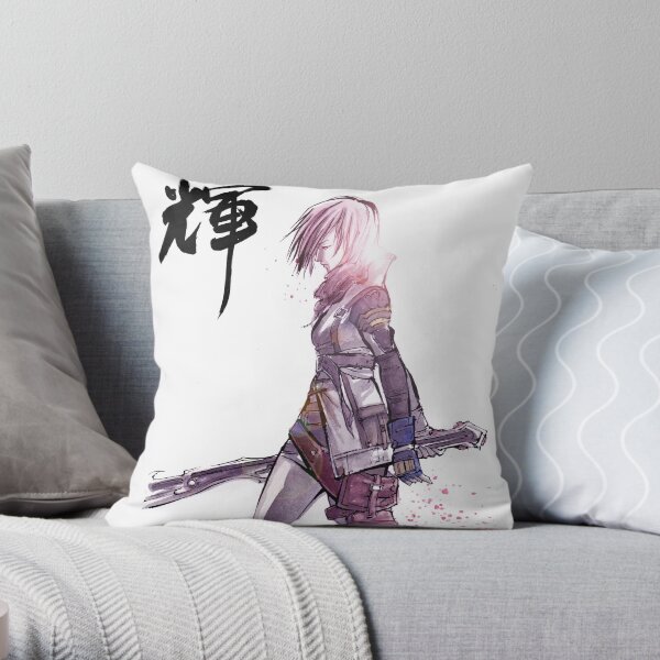 Lightening from Final Fantasy Sumie style with Japanese Calligraphy Throw Pillow