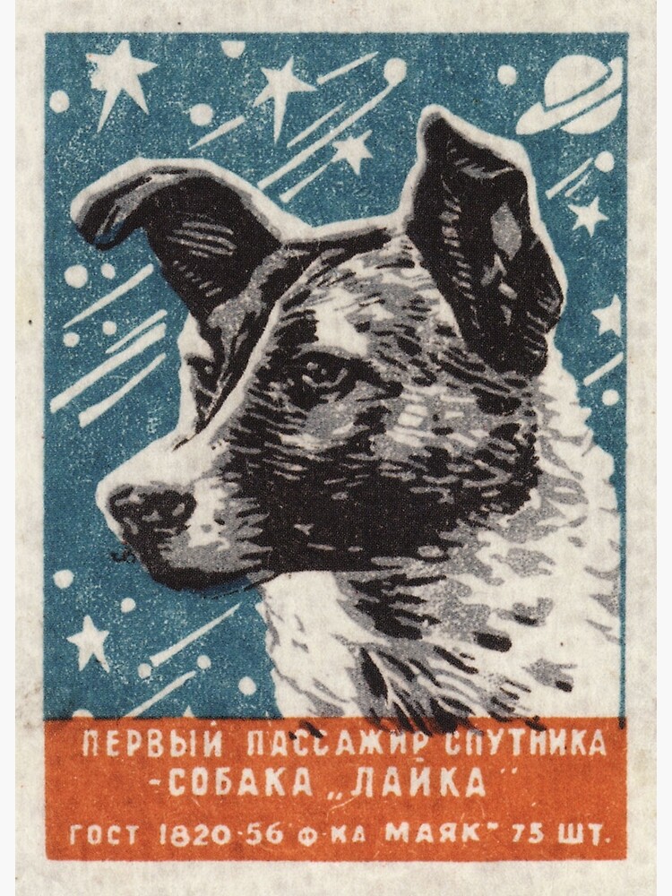 Laika the dog - Soviet Space Art, USSR Matchbox Design, 1957 by dru1138