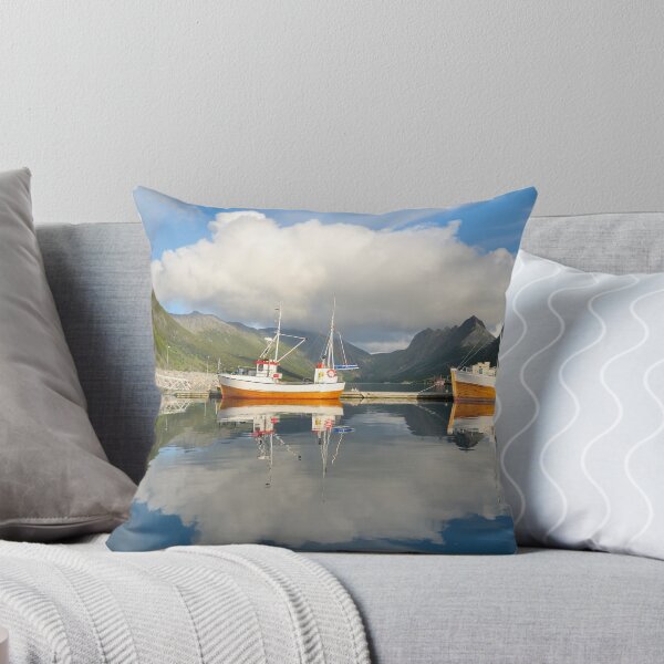 Item preview, Small fishing boat in the harbor of the fjord designed and sold by DmiSmiPhoto.