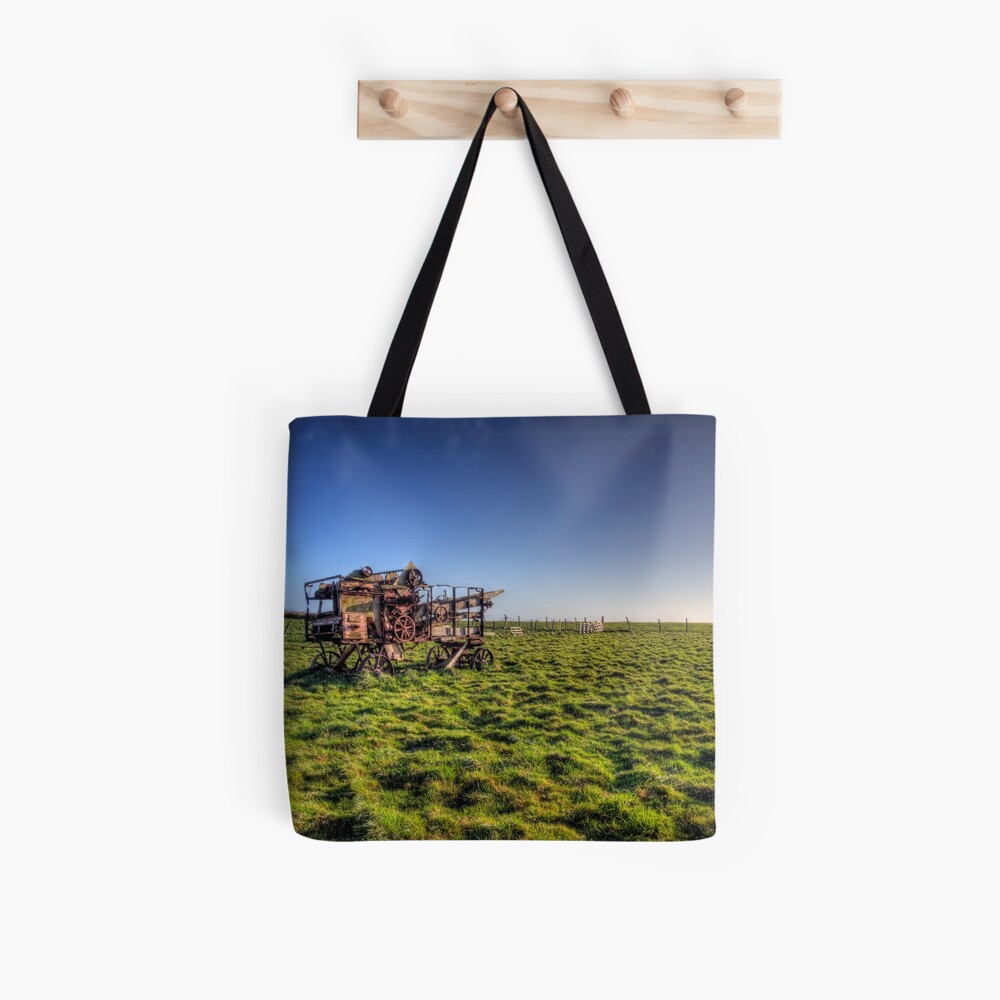 decaying farm machinery on Alderney Tote Bag