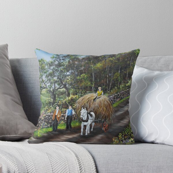 Bringing Home the Hay - Oil Painting Throw Pillow